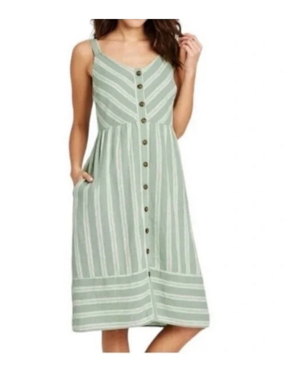 Universal Thread Sleeveless Button-Front Mint Green Striped Midi Dress